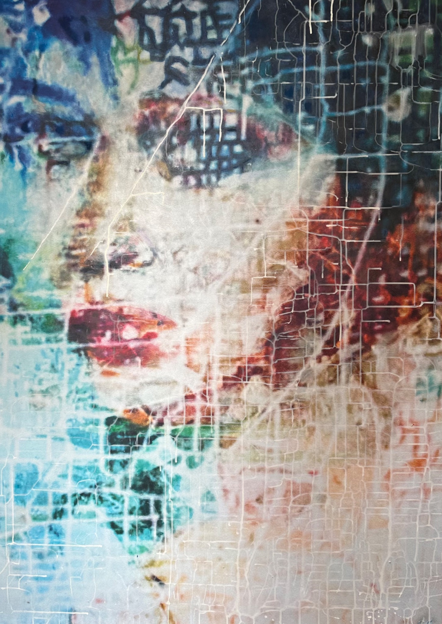Perception – experimentelles Porträt mit farbigen Schichten und weißen Linien, von Barbara Eder